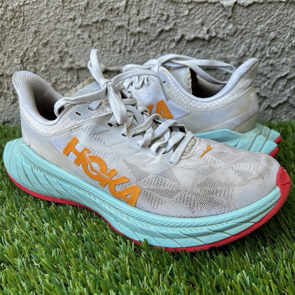 Hoka One One Shoes Women Size 6.5 Carbon X2 White Blazing Orange Running